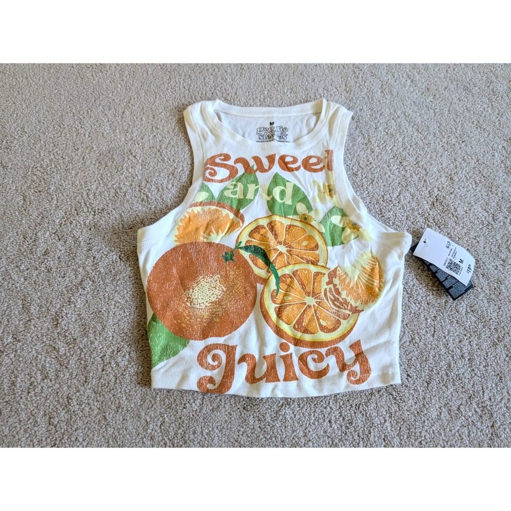 Forever 21 Goodie Two Sleeves Sweet and Juicy Tank Top Orange Medium NWT